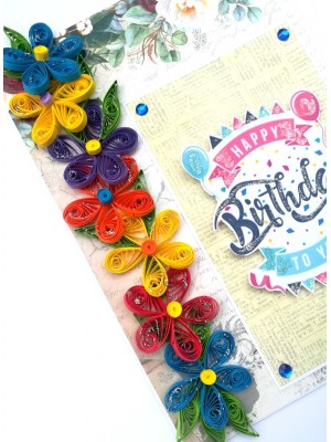 Multicolor Quilled Flowers Birthday Greeting Card Multicolor Quilled Flowers Birthday Greeting Card