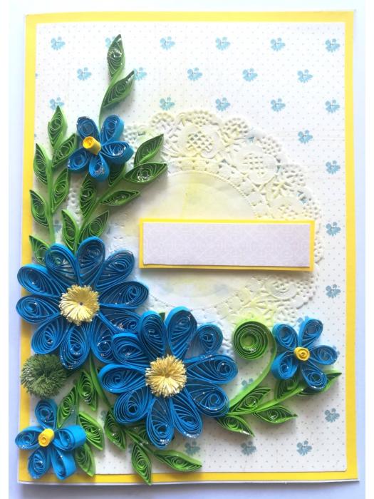 Blue Quilled Flowers Greeting card - D4 image