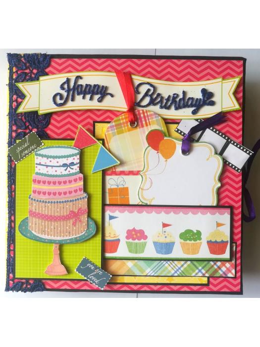 Happy Birthday Handmade Sparkling Scrapbook -D2