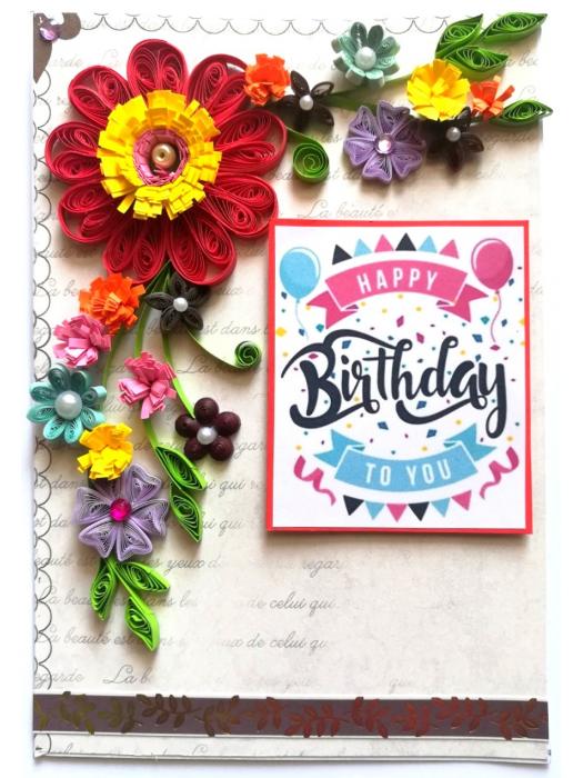Quilled Corner Birthday Greeting Card - QMD1 image