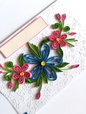Blue and Pink Quilled Flowers Greeting Card Blue and Pink Quilled Flowers Greeting Card