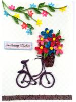 Quilled Cycle With Flowers Birthday Greeting Card