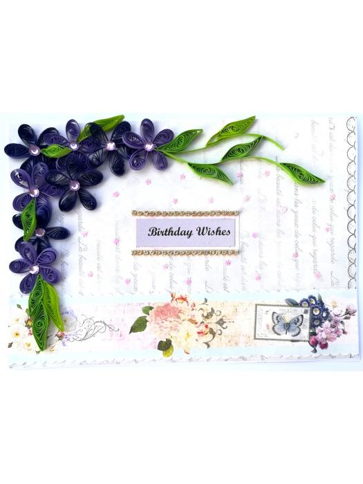 Purple Quilled Flowers Birthday Greeting card image