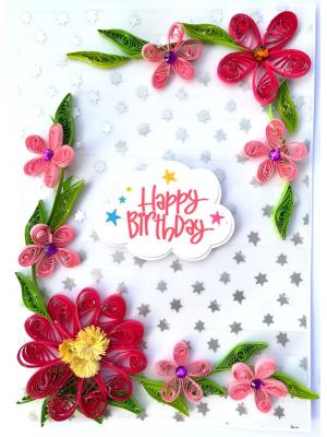 Sparkling Pink Quilled Birthday Card - PINKD1 Sparkling Pink Quilled Birthday Card - PINKD1