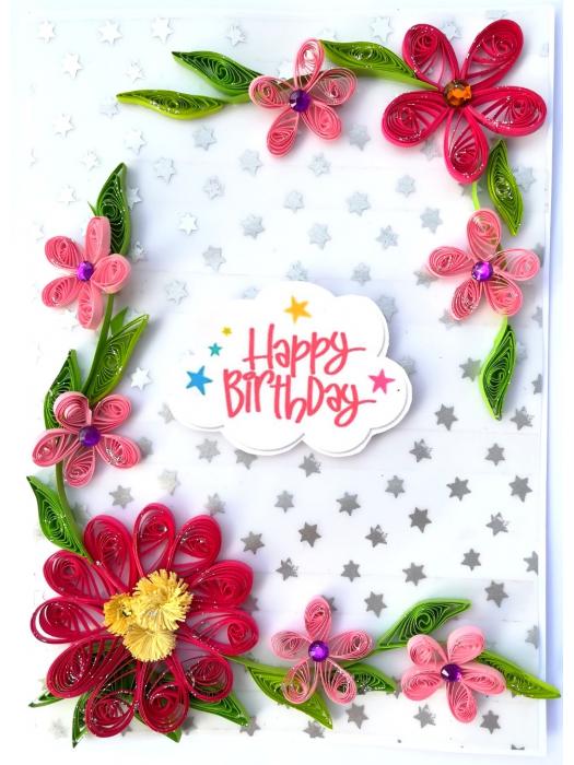 Sparkling Pink Quilled Birthday Card - PINKD1