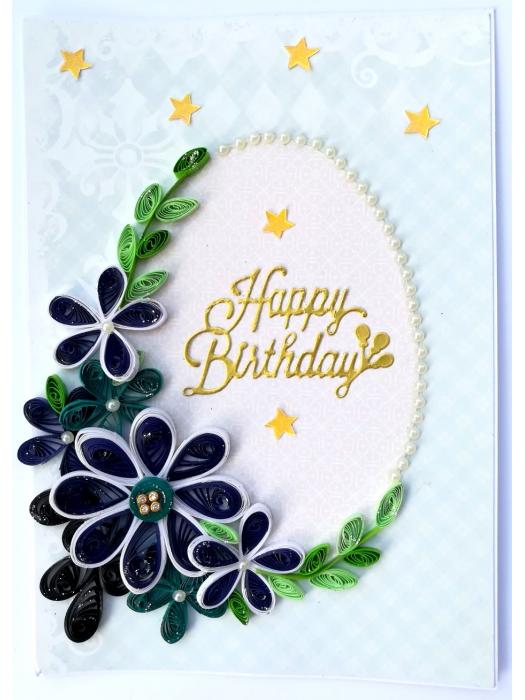 Blue Quilled Flowers Birthday Greeting card image