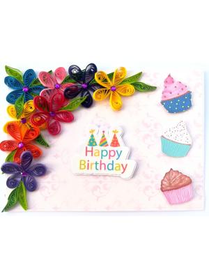 Multicolor Flowers Quilled Birthday Greeting Card Multicolor Flowers Quilled Birthday Greeting Card