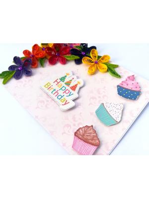 Multicolor Flowers Quilled Birthday Greeting Card Multicolor Flowers Quilled Birthday Greeting Card