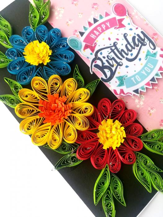 Sparkling Multicolored Quilling Birthday Card