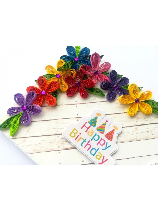 Quilled Corner Flowers Birthday Greeting card - BIR4 image