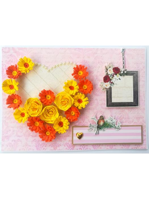 Sparkling Yellow Quilled Heart Flowers Greeting Card