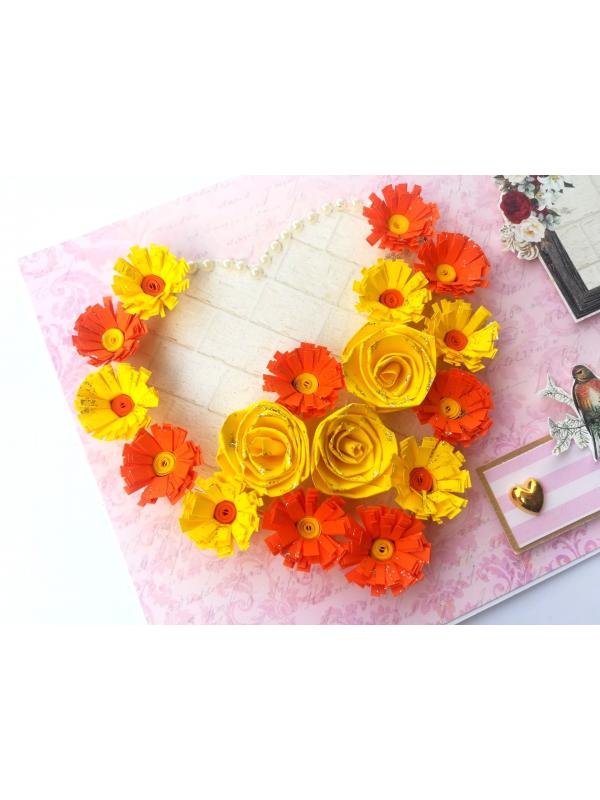 Sparkling Yellow Quilled Heart Flowers Greeting Card