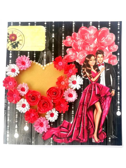 Red Love Quilled Hearts Flowers Greeting Card image