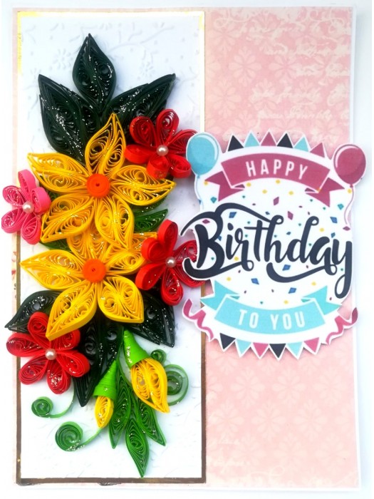 Yellow & Red Quilled Birthday Card image