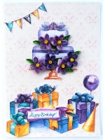 Purple Quilled Birthday Cake Greeting Card