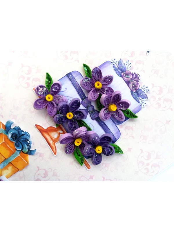 Purple Quilled Birthday Cake Greeting Card image