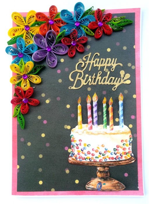 Quilled Multicolor Corner Birthday Greeting Card