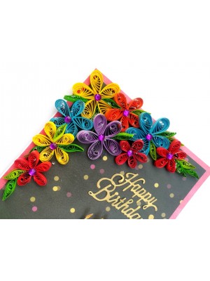 Quilled Multicolor Corner Birthday Greeting Card