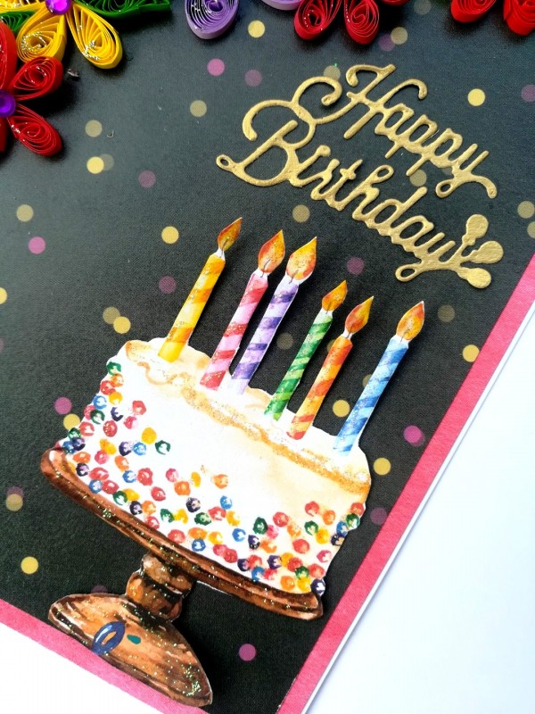 Quilled Multicolor Corner Birthday Greeting Card image
