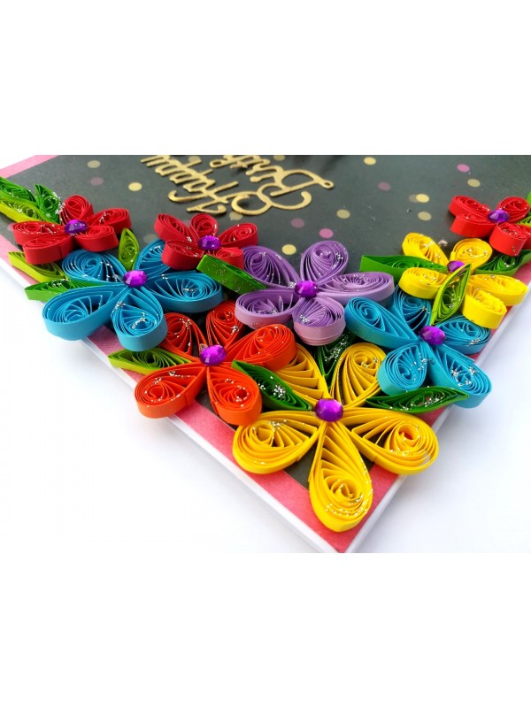 Quilled Multicolor Corner Birthday Greeting Card image