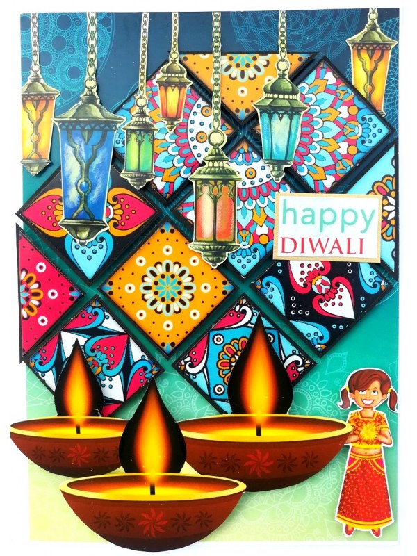 Sparkling Handmade Quilled Diwali Greeting Card D15 image