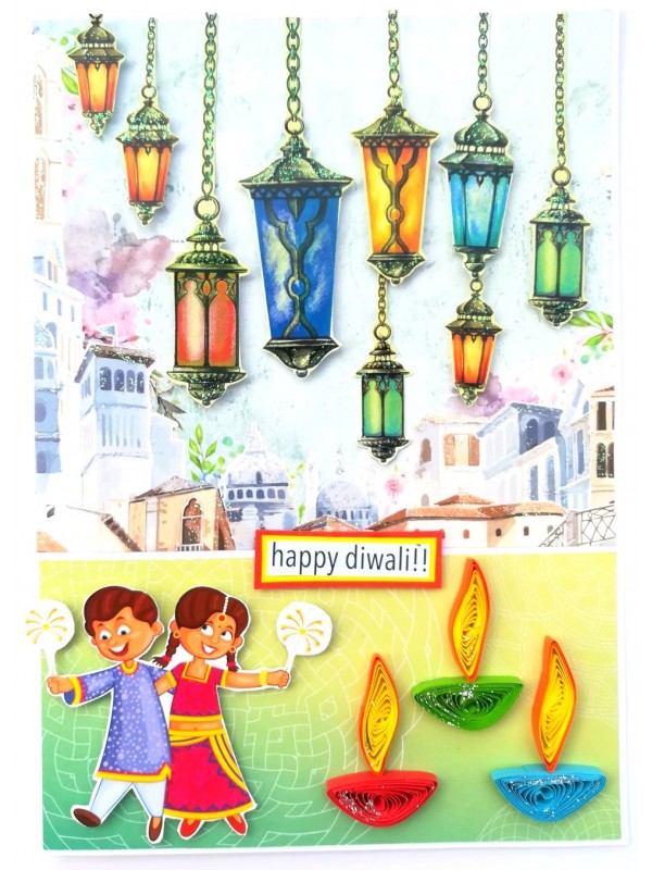 Sparkling Handmade Quilled Diwali Greeting Card D17 image