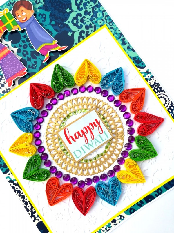 Sparkling Handmade Quilled Diwali Greeting Card D18 image