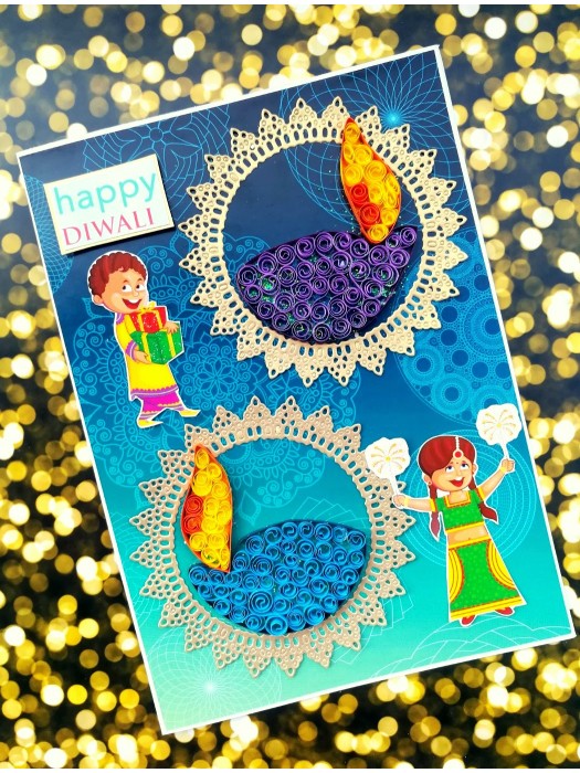 Sparkling Handmade Quilled Diwali Greeting Card D16 image