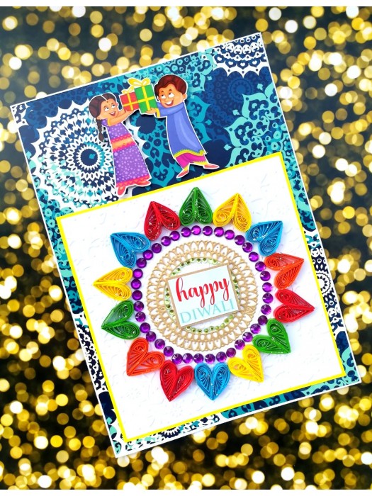 Sparkling Handmade Quilled Diwali Greeting Card D18 image