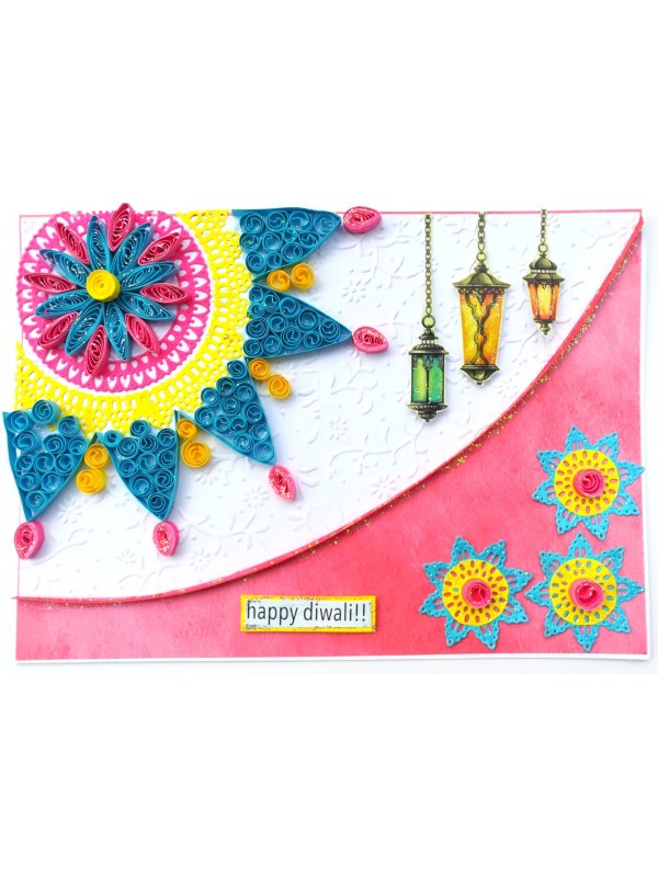 Sparkling Handmade Quilled Diwali Greeting Card D19 image