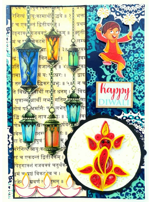 Sparkling Handmade Quilled Diwali Greeting Card D20
