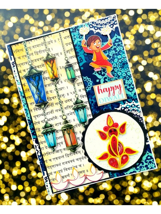 Sparkling Handmade Quilled Diwali Greeting Card D20 image