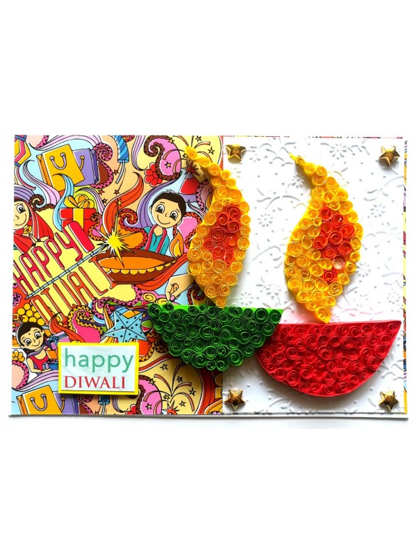 Sparkling Handmade Quilled Diwali Greeting Card D21