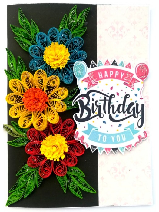 Sparkling Multicolored Quilled Flowers Birthday Card image