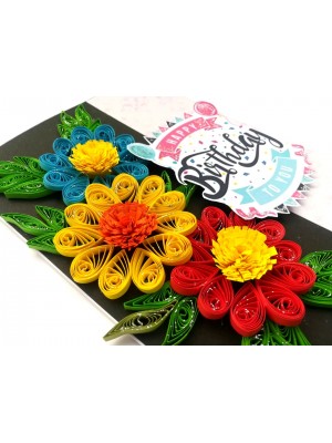 Sparkling Multicolored Quilled Flowers Birthday Card Sparkling Multicolored Quilled Flowers Birthday Card