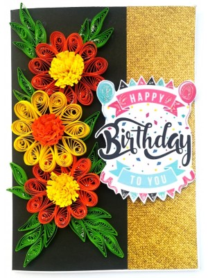Sparkling Orange & Yellow Quilled Flowers Birthday Card Sparkling Orange & Yellow Quilled Flowers Birthday Card
