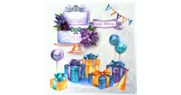 Buy piano style birthday greeting card Blue & Purple Themed Sparkling Birthday Card