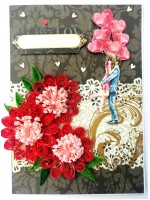 Red Themed Quilled Flowers Couple Greeting Card