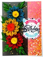 Sparkling Multicolored Quilled Flowers Birthday Card