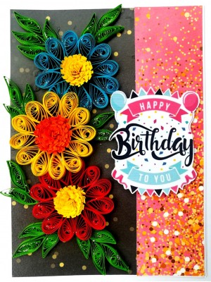 Sparkling Multicolored Quilled Flowers Birthday Card Sparkling Multicolored Quilled Flowers Birthday Card