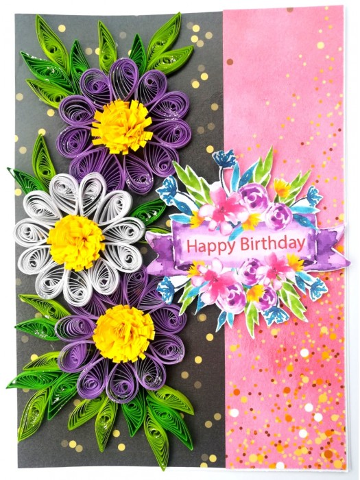 Sparkling Purple Themed Quilled Birthday Card