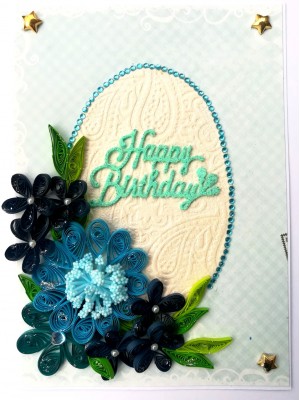 Blue Quilled Corner Flowers Birthday Greeting Card Blue Quilled Corner Flowers Birthday Greeting Card