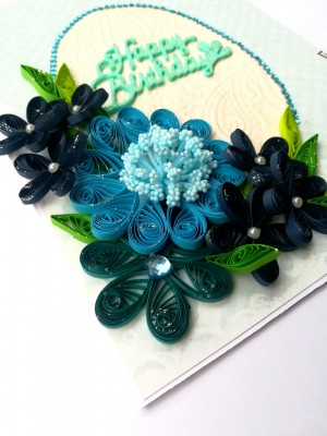 Blue Quilled Corner Flowers Birthday Greeting Card Blue Quilled Corner Flowers Birthday Greeting Card
