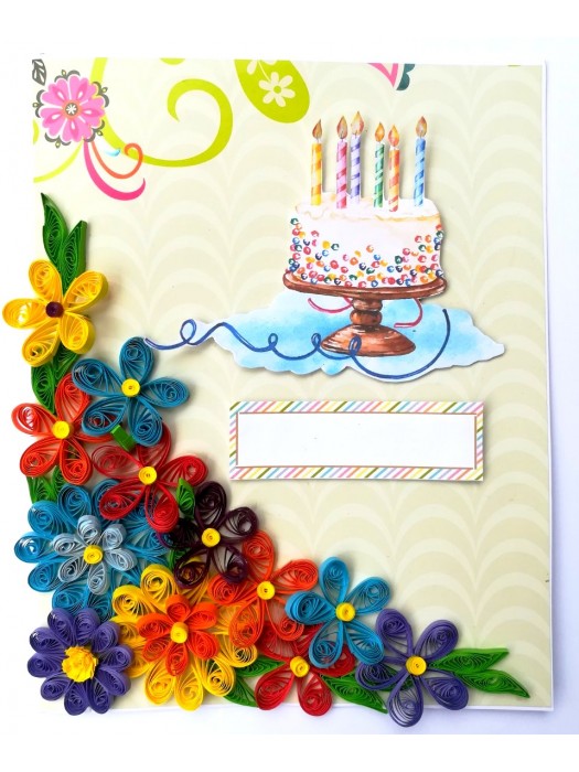 Multicolored Quilled Flowers Birthday Card