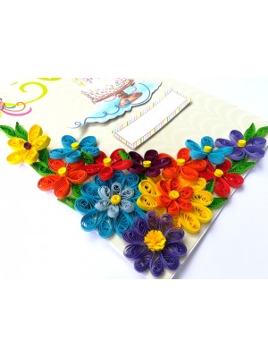 Multicolored Quilled Flowers Birthday Card Multicolored Quilled Flowers Birthday Card