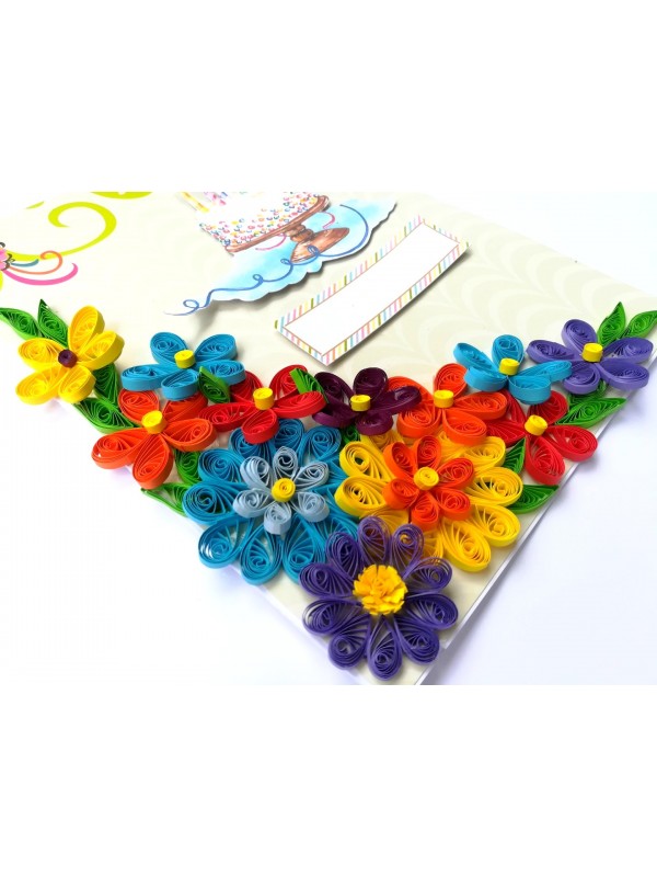 Multicolored Quilled Flowers Birthday Card image