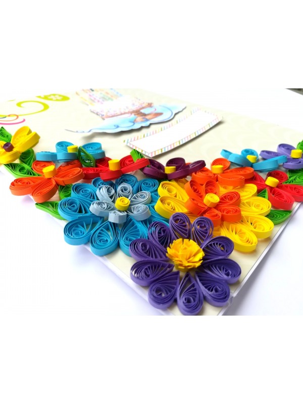 Multicolored Quilled Flowers Birthday Card