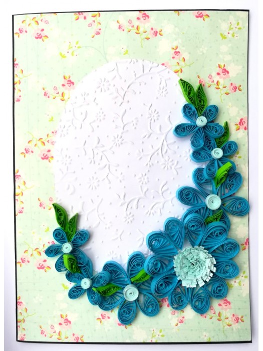 Quilled Blue Flowers Corner Greeting Card