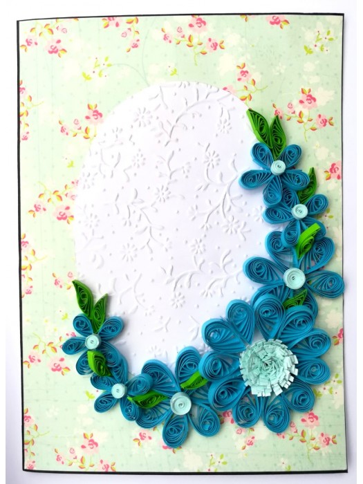 Quilled Blue Flowers Corner Greeting Card image