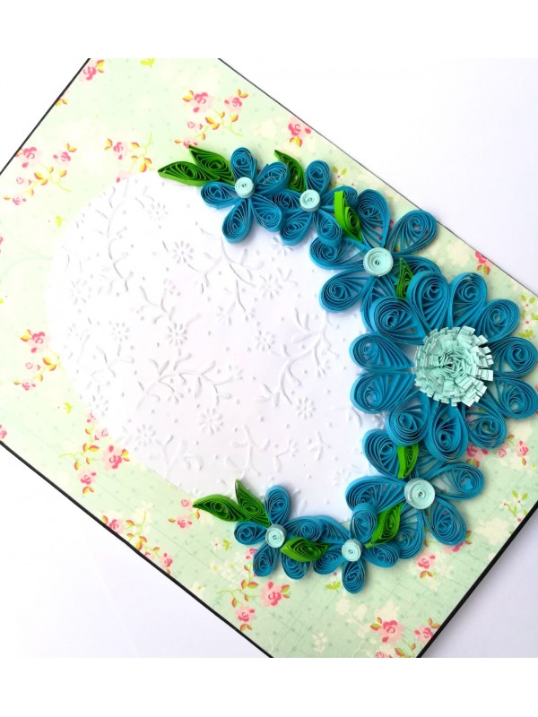 Quilled Blue Flowers Corner Greeting Card image